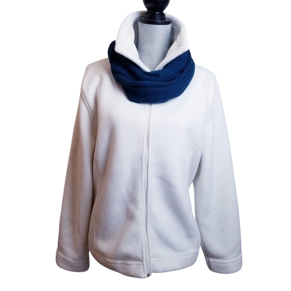 Madison Taylor Womens White Fleece Jacket Coat XL Full Zip Infinity Scarf Cozy‎